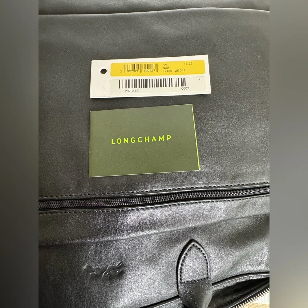 Longchamp Black Leather Colorful Stripes Briefcase and Pouch Set Signature